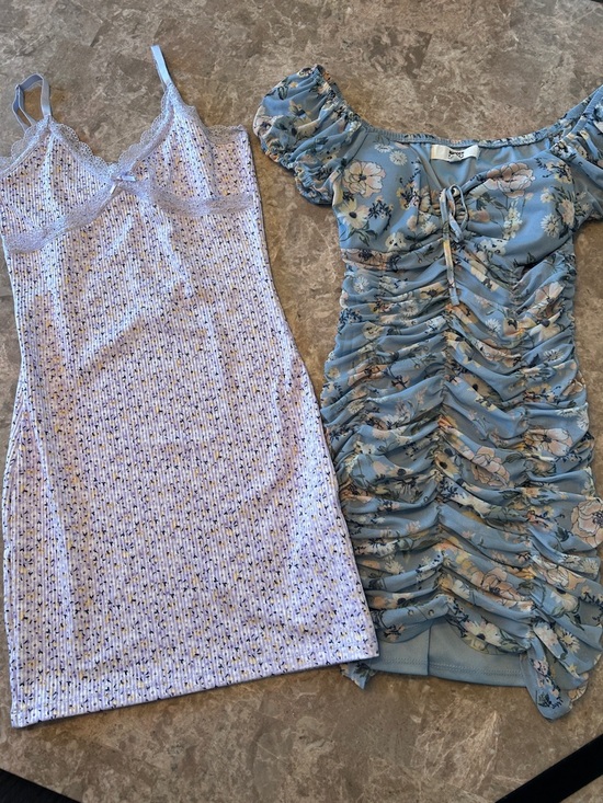Madden Nyc Dresses & Skirts - Light Blue Floral Ruched Mini Dress & Lavender Slip Dress